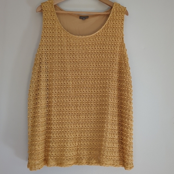 Roz&Ali Tank Blouse Women's 3X Gold Lace Overlay Formal Wedding Business Elegant - Picture 1 of 7